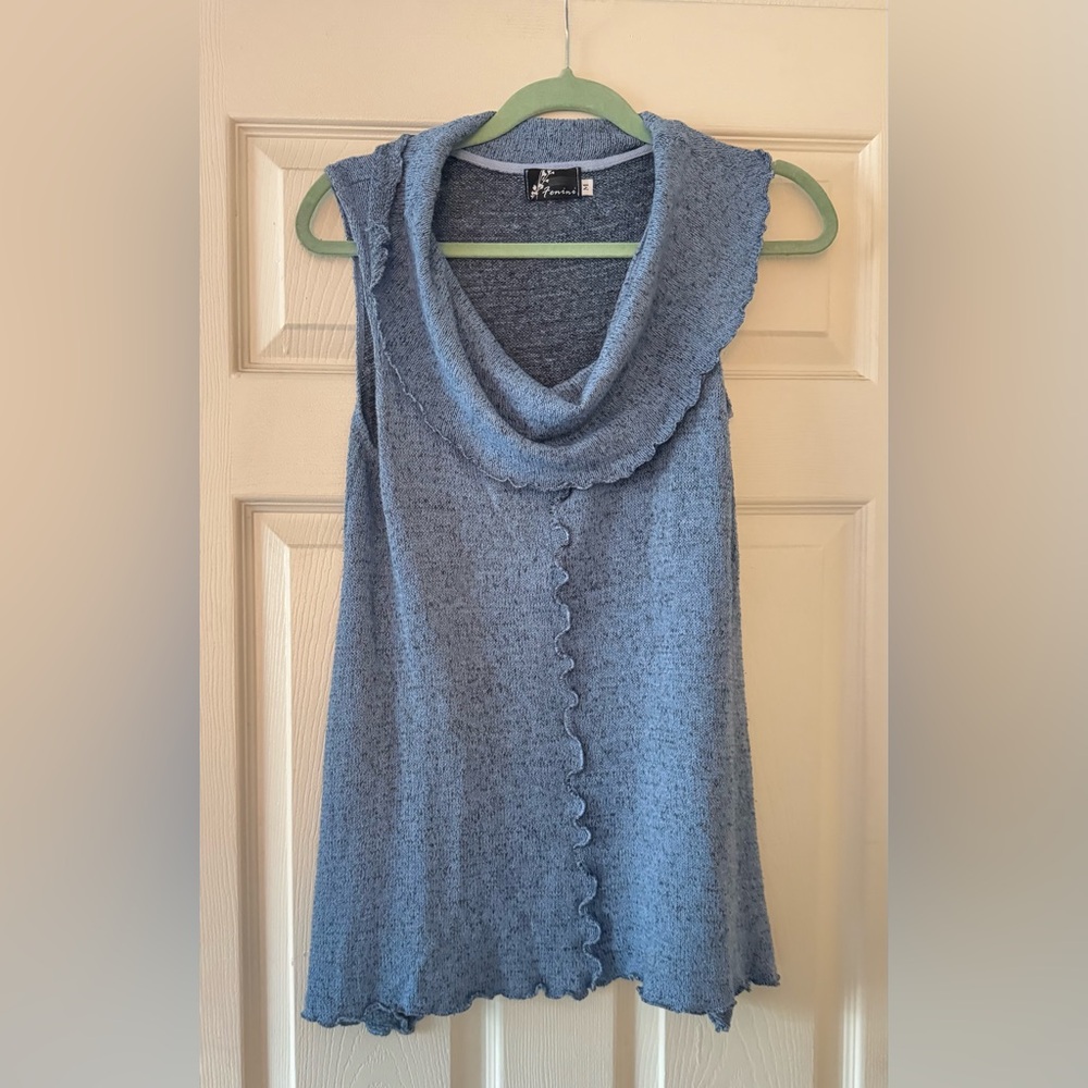 Blue Sleeveless Cowl Neck Blouse